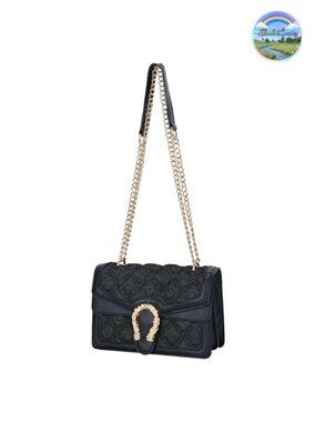 Denim PU Leather Chain Crossbody Bag Women Quilted Messenger Handbag